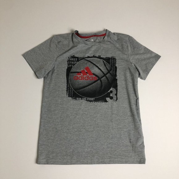 Adidas Shirt Youth Size Large 14 - 16 Gray Short SLeeve‎ Kids Graphic Tee H14 - Picture 1 of 5